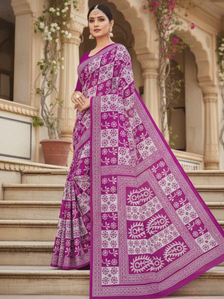 Women's Pure Cotton Saree With Blouse Peace