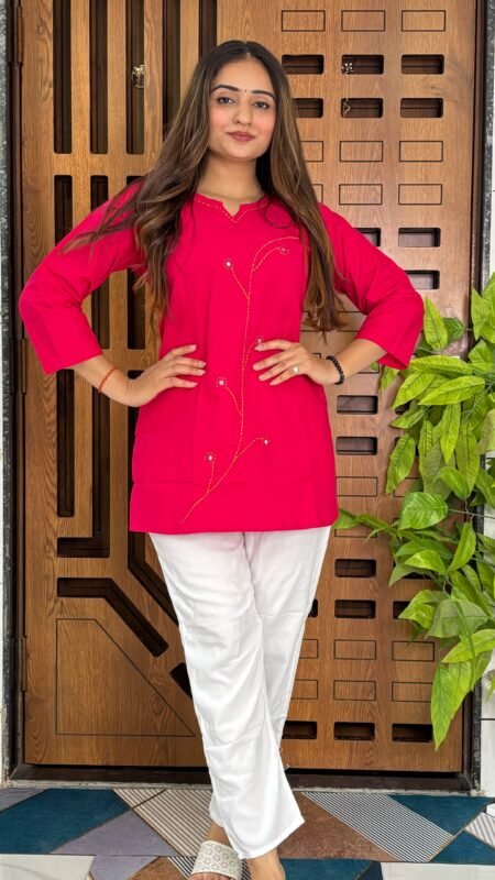 Women's Pure Cotton Short Top With Real Mirror Work